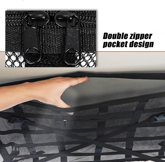 Overhead Car Organizer, Compatible with Chevrolet Silverado Pickup Truck 2019-2025 Car Roof Storage Net Universal Car Ceiling Storage for Camping Storage Bag,Beige-Medium