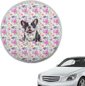 Retro Floral Boston Terrier Dog Pattern Washable Steering Wheel Sun Shade, Steering Wheels Accessories for Women Universal Block UV Rays Car Rudder Visor Fit Most Car SUV Truck Van