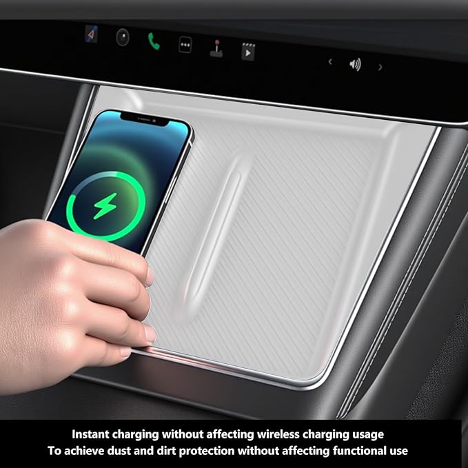 for 2026 2025 Tesla Model Y Juniper New Center Console Wireless Charging Pad Non-Slip Silicone Mat Wireless Charger Mat for Model Y Juniper Center Console (White)
