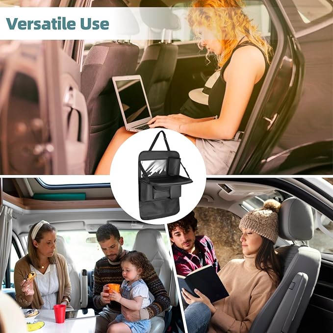NIMBLOOM Car Backseat Organizer with Foldable Table Tray, PU Leather Car Organizer, 25.2 x 17.7 in, Touch Screen Phone Holder for Back Seat, Compatible with Most Vehicles,Inner Car Accessories, Black