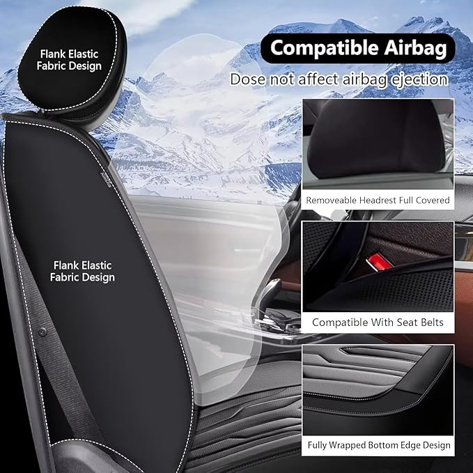 YORKNEIC Fit for Hyundai Tucson Seat Covers 2010-2025: Leather Waterproof Car Seat Covers Anti-Slip Protector 2 Front Set (2 Seats, Black&Grey)