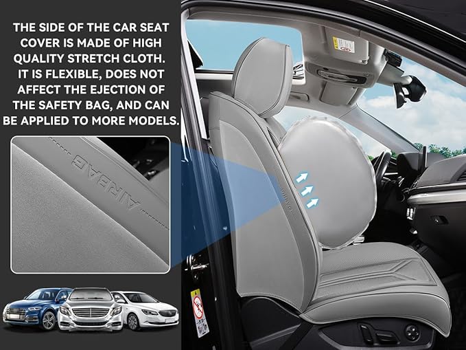 SCDOOCA Car Seat Covers Front Seats, Premium Leather Car Seat Covers, Waterproof and Breathable Seat Covers, Universal Car Seat Protector Fit for Cars, Trucks, SUVs, Pick-ups (Gray, 2 PCS Front Seat)