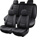 SCOMEE Leather Car Seat Covers Full Set Breathable Automotive Seat Protectors, Waterproof Universal Fit for Most Cars, SUVs, Trucks (Black, Full Set)