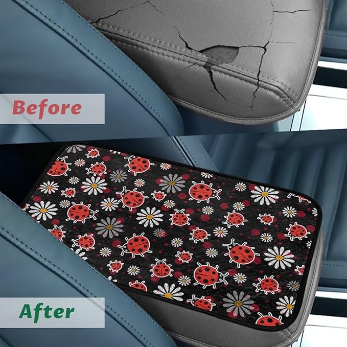 CLOHOMIN Daisy Center Console Covers for Truck Van Cute Ladybug Car Console Covers Automobile Accessories Winter Car Arm Rest Cover Pad