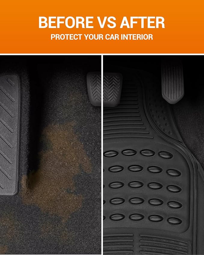 Sealight Rubber Car Floor Mats: Trim-to Fit Automotive Floor Mats for Cars Trucks SUV, Full Set Floor Liner for All Weather