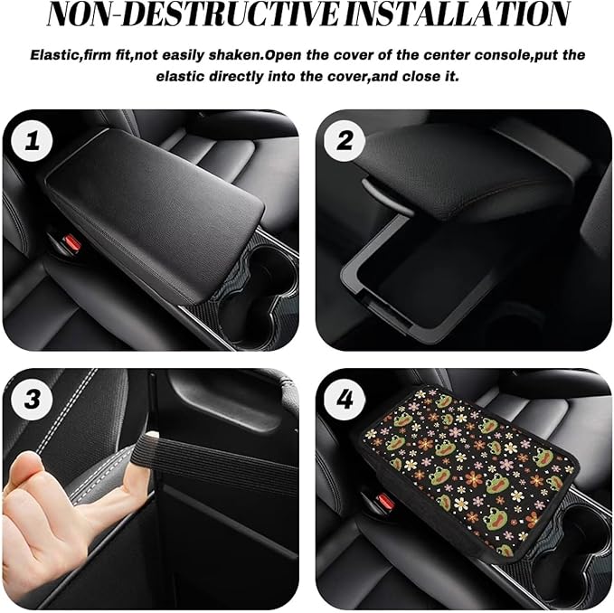 Dreaweet Car Center Console Cover with Pockets Frog Car Accessories,Universal Comfortable Arm Rest Cover Pad for Truck Car SUV,Cute Car Armrest Cover for Women