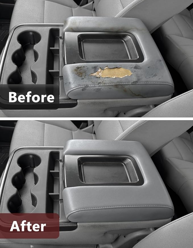 KBH Center Console Armrest Cover Replacement for Chevrolet Silverado & GMC Sierra 1500 2500 3500 2014-2018, Vinyl Leather Upholstery, Anti-Scratch, Split Bench Jump Seat (Dark Ash Gray)