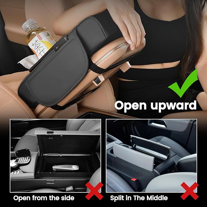 LEIWOOR Car Center Console Armrest Pillow, Booster Cushion with Cup Holder & Phone Holder Universal for Most Car Interior Accessories(Beige, Large)