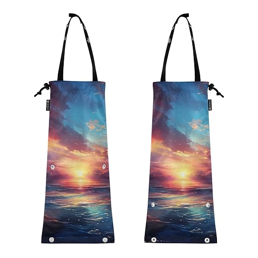 ALAZA Hanging Car Trash Bags Garbage Bag Trash Can for Back Seat Small Sunset Glow Sea Washable Storage Bag Retractable 2 Pack