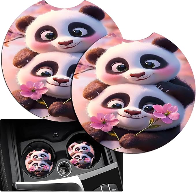 JANENFNA Car Armrest Cover Pads Universal Fashion Cute Auto Center Console Armrest Cover Pad with 2PCS Car Coasters Soft Waterproof Car Armrest Seat Protector for Women,Cute Panda