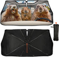 DOPINDU Funny Groundhog Car Windshield Sun Shade Umbrella Bendable Handle Foldable Animal Print Sunshade for Car Windshield Block UV Rays Keep Vehicle Cool for Most Sedans SUV Trucks Cars 57"x30"