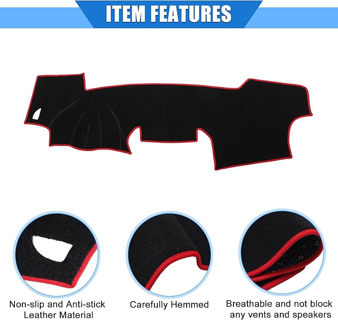 Car Dashboard Cover Compatible for Toyota RAV4 2001-2012, Protective Polyester Black Red Center Console Interior Trim Dash Cover Mat Pad