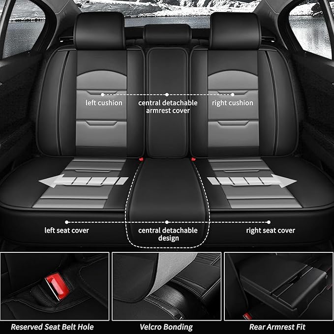 YORKNEIC Seat Covers Full Set Fit for Jaguar E-Pace 2018-2025 Faux Leather Seat Covers Automotive Seat Protectors Cushions (5 Seats,Black&Grey)
