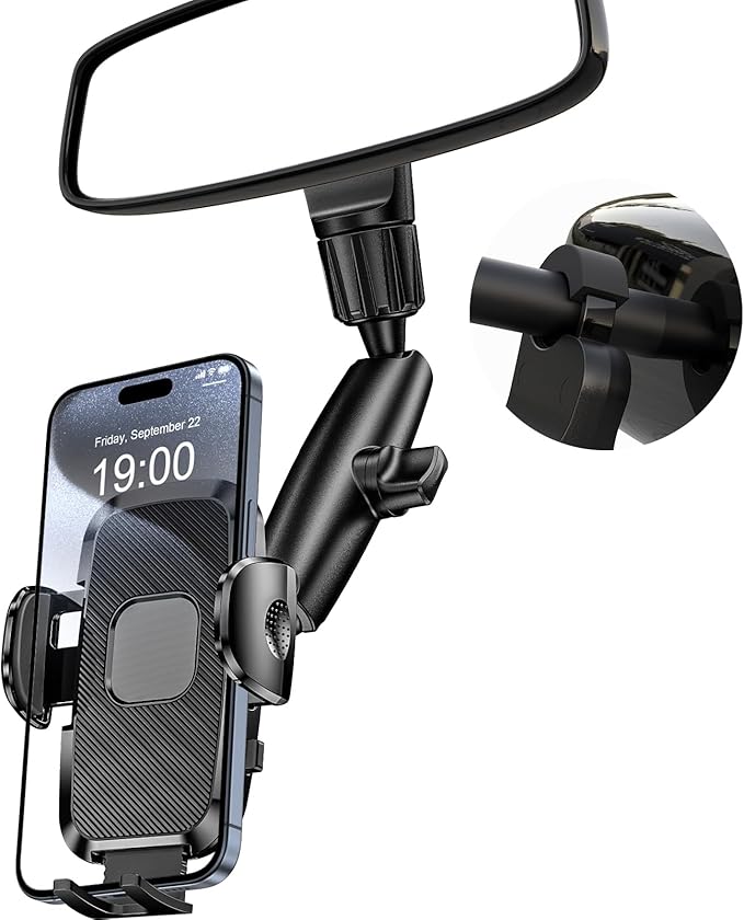 Phone Holders for Your Car, Rear View Mirror Phone Holder, 360° Rotating Car Phone Holder Mount Compatible with All 4"-7" iPhone and Android Cell Phones