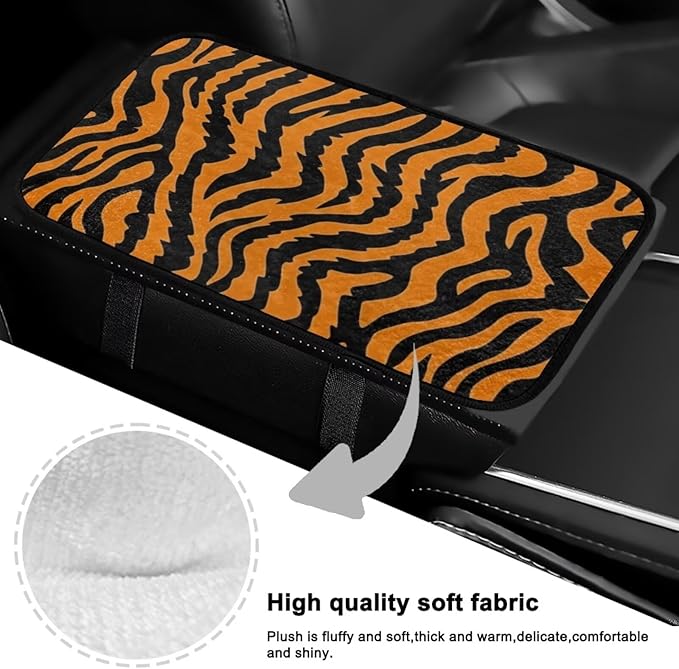 Bulopur Tiger Print Arm Rest Cover Car Flannel Center Console Cover Easy to Install Car Decor Accessories Auto Armrest Console Cover Protector for Most Vehicle, SUV, Truck, Car