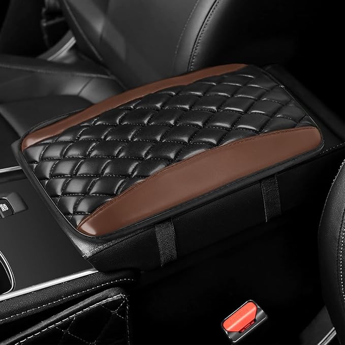 Car Center Console Cover, Leather Waterproof Armrest Seat Box Cushion Pad, Universal Decor Protector Mat, Comfortable Car Decor Accessories Fit for Most Cars, Vehicles, SUVs (Coffee)