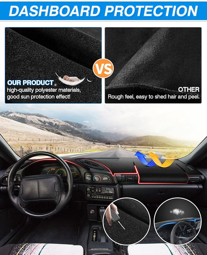 CARTIST Dash Cover Compatible with Chevrolet Camaro 1993 1994 1995 1996 Dashboard Cover Mat for Chevrolet Camaro Accessories Non-Slip Carpet Sunshield Glare UV Rays Protector