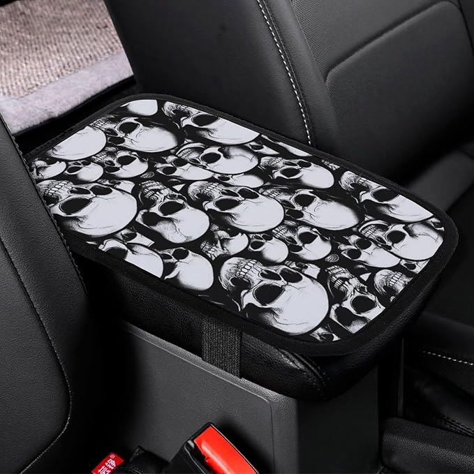 Center Console Cushion Pad for Car Universal Breathable Auto Armrest Cover Pad Car Interior Accessories Cool Funny Goth Skulls Armrest Seat Protector