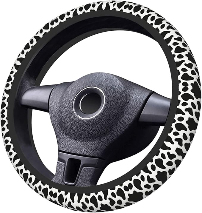 White Leopard Print Car Steering Wheel Cover, 15 Inch Steering Wheel Cover Stylish Decor for Most Cars