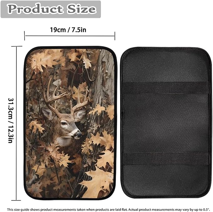 Camo Hunting Deer Car Center Console Cover Soft Protector Armrest Console Cover Car Center Console Cover Accessories Universal Fit Most Cars Women Men