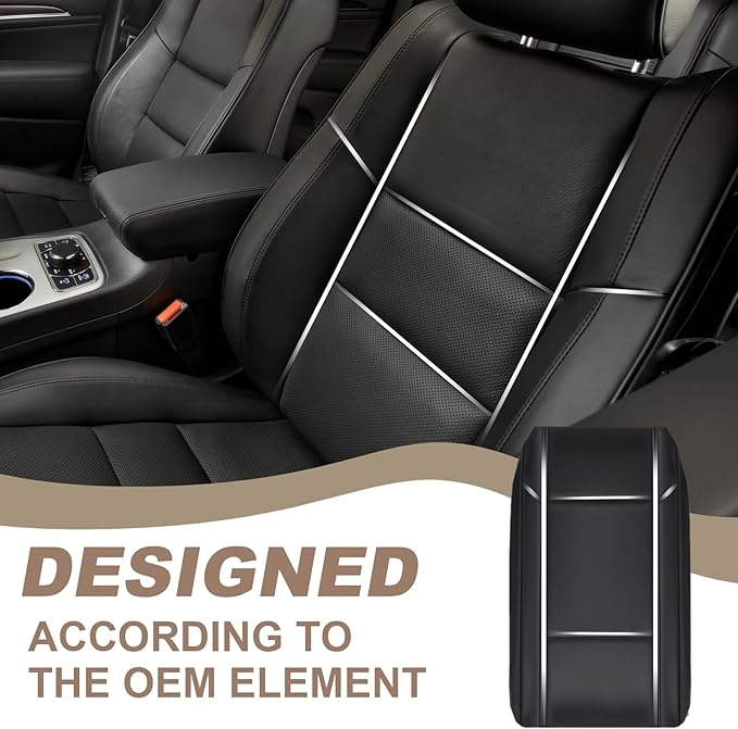 Muslogy Center Console Armrest Cover Compatible with 2011-2021 Jeep Grand Cherokee & 2011+ Dodge Durango Comfort Armrest Pad Arm Rest Cushion Vegan Leather Protector Regular Thick