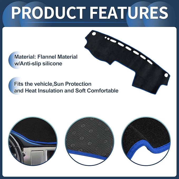 Dash Cover, Center Console Non-Slip Dashboard Carpet Mat for Toyota Camry 2002-2006 Flannel Black Blue,1Pc