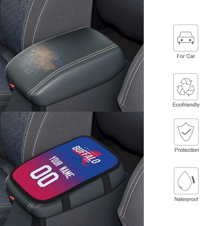 Custom Football Car Armrest Covers Universal Auto Center Console Pad Car handrail Box Cushion Personalized Add Name & Number Fans Gift Fit Suit for SUV Truck Sedan Van