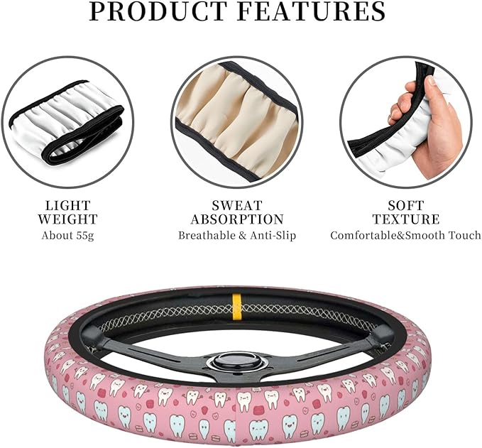 Dentist Teeth Universal Fit Steering Wheel Cover for Car, Truck, and SUV, Durable Steering Wheel Protection