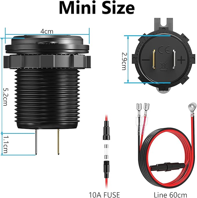 12V USB Outlet 2 Pack, Dual Quick Charge 3.0, Socket Waterproof Aluminum Charger with LED Voltmeter and Power Switch, Adapter for Marine Motorcycle Truck Golf Cart RV, Car etc.