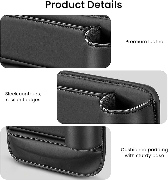 2 Pcs Car Seat Gap Filler Organizer with 2 Hooks, Left & Right Side Storage Box for Phones, Keys, Sunglasses, Keeps Cabin Organized & Prevents Items from Dropping.