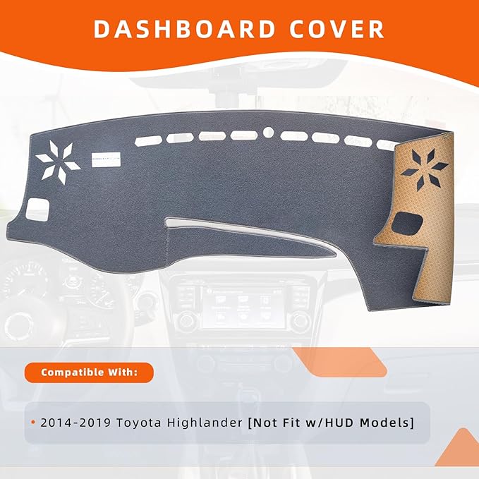 KEYOOG Dashboard Cover Dash Mat Fit for to-yota Highlander 2019-2014 (Without HUD Models),Car Dash Board Mat Anti-Glare Carpet,Non-Slip Pad Sunshield Protector (Grey)