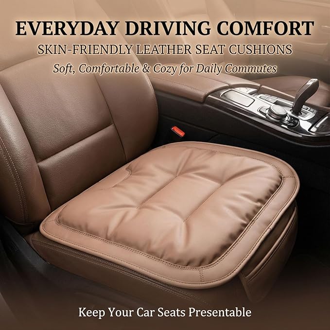 Car Seat Cushions, Skin-Friendly Leather Seat Cushions, Comfort Breathable Scratch Wear-Resistant, Memory Foam Seat Pad for Car, Office or Home Chair (Black)