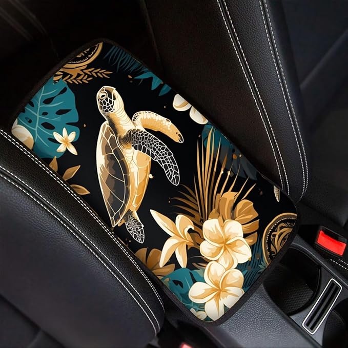 Hawaiian Sea Turtle Auto Console Armrest Cover Arm Rest Car Comfortable Armrest Console Cover Easy to Install Fashion Auto Interior Universal Fit Most Cars Women Men