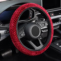KAFEEK Elastic Short Microfiber Plush Steering Wheel Cover for Winter Warm, Universal 15 inch, Anti-Slip, Odorless, Wine Red