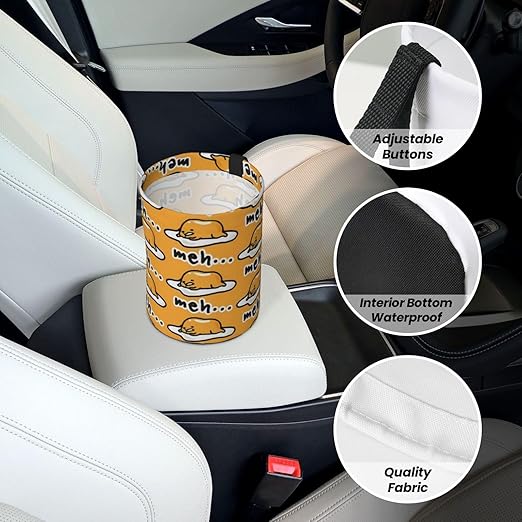 Gudetama Cute Car Trash Can Leak Proof Hanging Waterproof Garbage Can Multipurpose Trash Bin for Car SUV Front Seat Headrest Collapsible and Portable Storage Pocket