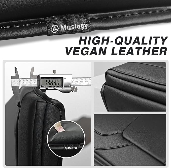Muslogy Center Console Armrest Cover for Dodge Ram1500 2500 3500 2019-2025 Comfort Armrest Pad Arm Rest Cushion Vegan Leather Protector 1-Inch Extra Thick(Bucket Seat ONLY, NO Limited,Laramie)