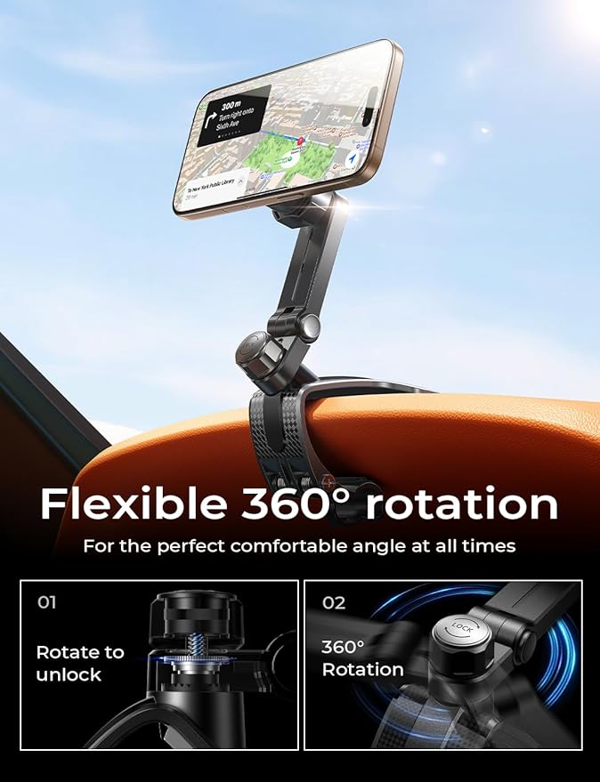 LISEN for iPhone 17 Air for Magsafe 360 Degree Car Phone Holder, Dashboard Holder, Magnetic Holders for Car Dash, Clip Cell Cars Holders for Your Rearview Mirror for iPhone 17 Pro Max 16 15 14 Kits