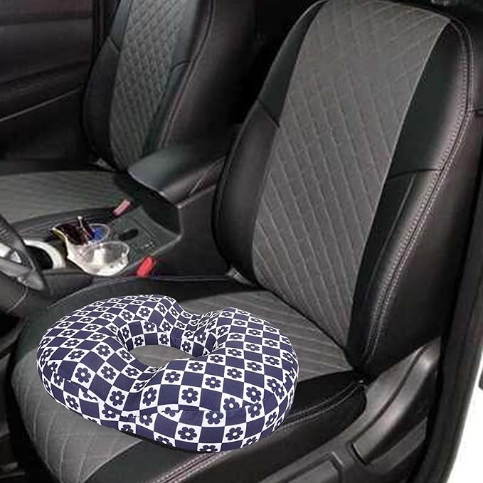 Donut Pillow for Hemorrhoids Seat Cushion for Tailbone Pain Relief - Daisy Buffalo Plaid Home Office Chair Cushion for Long Sitting Work - Memory Foam Car Seat Cushions for Driving Butt Pain Pressure