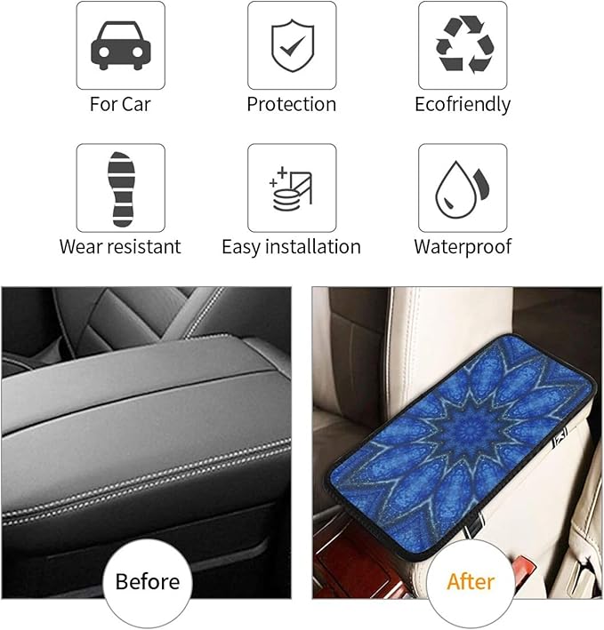 DORKEIXIA Lotus Mandala Floral Flower Auto Center Console Armrest Pad Universal Car Center Console Cover Seat Box Cover for Sedan, Van, SUV, Truck Car Accessorie