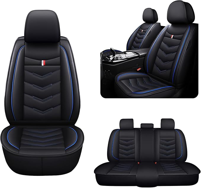 MVRVMV 5-Seat Car Seat Covers for Toyota Highlander 2013-2026, Waterproof Non-Slip Wear-Resistant Leather Seat Cover (5 Seat Standard, Black-Blue)