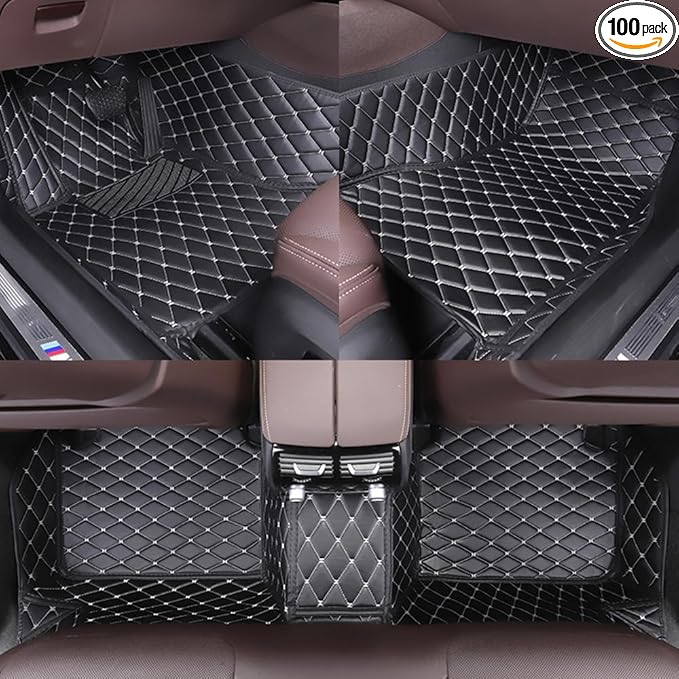 Customize All-Weather Protection Waterproof Leather Floor Mats for Cars, SUVs, and Trucks According to Automotive Model (Black Beige)
