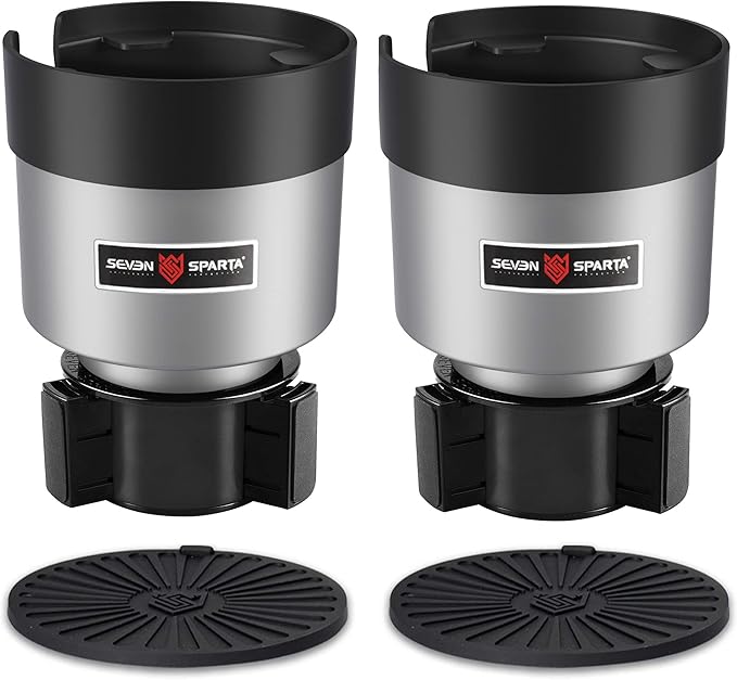 SEVEN SPARTA 2 Pack Car Cup Holder Expander Organizer Adjustable Base, Compatible with Yeti 20/26/30 oz, Hydro Flasks 32/40oz, Nalgenes 30/32/38/48 oz, Other Bottles in 3.4"-3.8" (Silver)