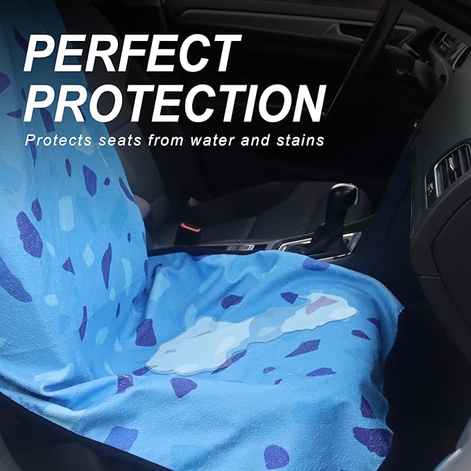 Sweat Towel Car Seat Cover Protector Front Seats for Gym Workout,Running,Swimming,Beach and Hiking,Waterproof Universal Seat Cover for Car,Trucks,Van&SUV(Blue Geometric Flake,1pcs Front Seat)