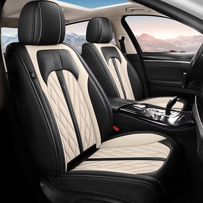 TTX LIGHTING Seat Covers Fit for Jeep Liberty 2002-2012 Seat Covers Full Set Car Seat Covers Faux Leather Breathable Waterproof Car Seat Protector (5 Seats, Black&Beige)
