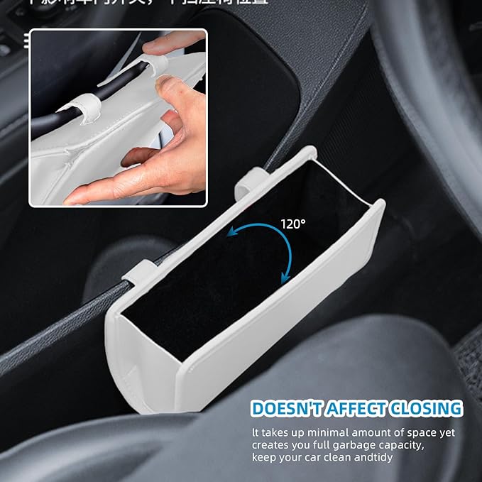 Car Trash Can, Universal Leather Foldable Leakproof Garbage Bins Car Door Organizer Holder (White)