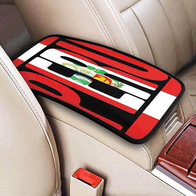 Peruvian Peru Flag Car Center Console Cover, Universal Waterproof Armrest Pad, Soft Comfort Cushion & Scratch-Resistant Protector for Cars, SUVs and Trucks