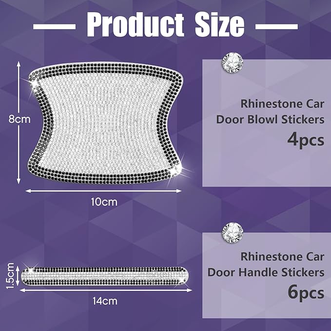 Frienda 10 Pieces Bling Car Accessories for Women Bling Car Door Handle Protector Door Handle Covers for Car Rhinestone Car Bowl Protector Accessories Women Stickers(Black White)