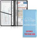 Caihoyu Custom Car Registration and Insurance Card Holder Personalized Leather Glove Box Organize Men Women Wallet Accessories Case for Cards, Essential Document Driver License Light Blue