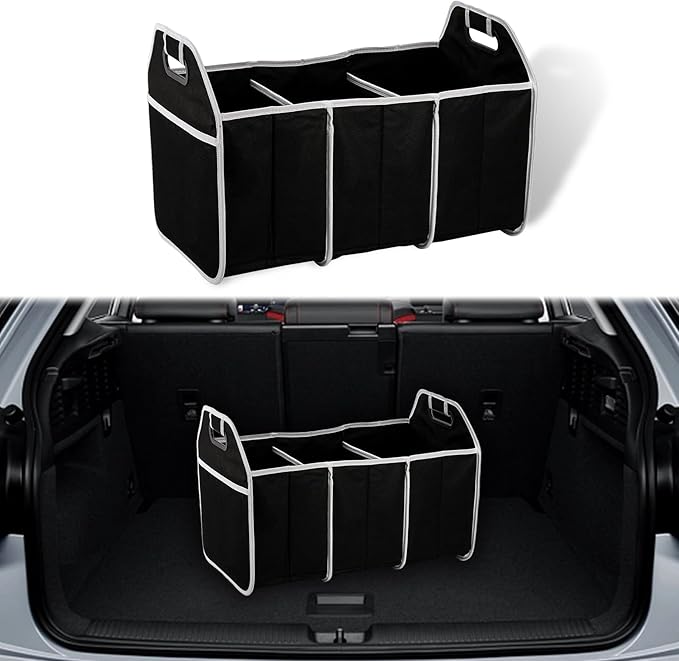 Car Storage Organizer, Automotive Consoles & Organizers, Trunk Organizer, Storage with Reinforced Handles, 3 Compartments Collapsible Trunk Storage Car Interior Accessories Fit for Most Cars
