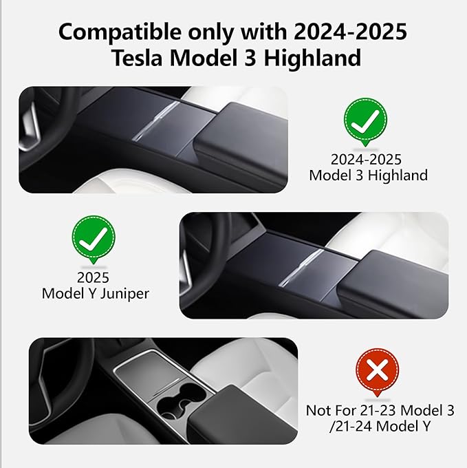 cybtkcar for Tesla Center Console Organizer Tray Model Y Juniper Model 3 Highland Accessories 2025 2026 Refreshed Car Storage Tray Armrest Tray Insert Cup Holder Hidden Compartment Storage
